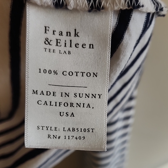 Frank & Eileen Classic Navy White VNeck Striped Long Sleeve Collar Shirt Oversiz - Picture 7 of 8